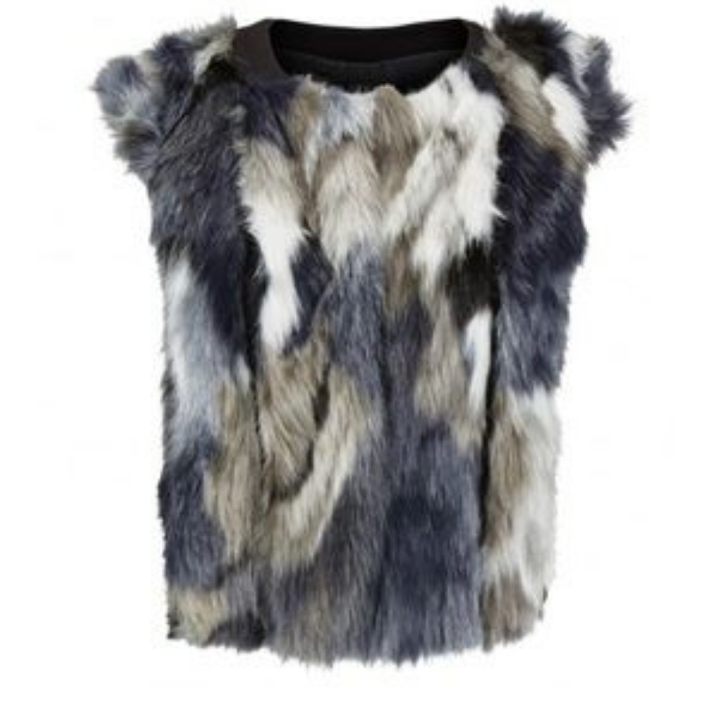 cabi Frost Vest Faux Fur NWOT SzM Blue White Black
